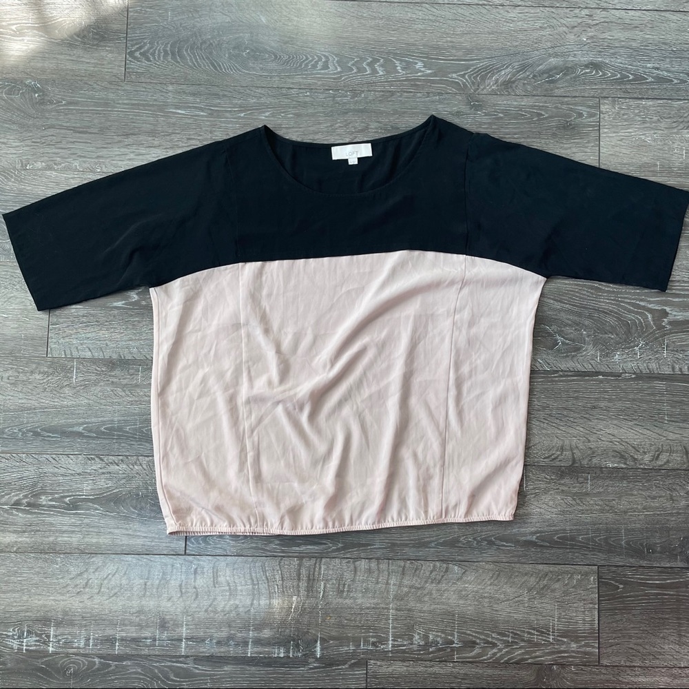 LOFT | Silky Color Block Contrast Black & Blush Blouse | Size XL